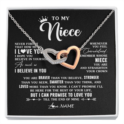 Interlocking Hearts Necklace Stainless Steel & Rose Gold Finish | 1 | Personalized To My Niece Gifs From Aunt Necklace How Much I Love You Niece Birthday Gifts Jewelry Graduation Christmas Customized Gift Box Message Card | siriusteestore