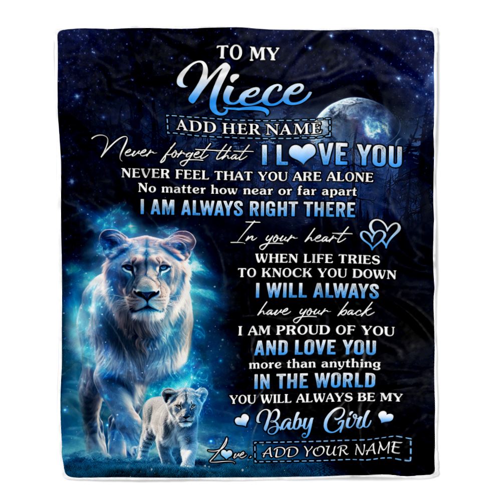 Personalized To My Niece Gift Blanket From Aunt Auntie Never Feel That You Are Alone Lion Niece Birthday Graduation Christmas Customized Fleece Throw Blanket | siriusteestore
