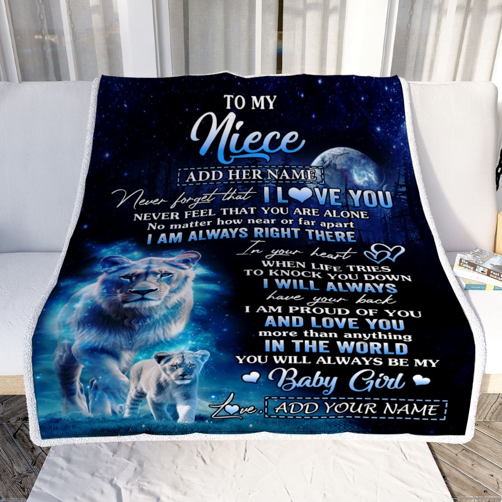 Personalized To My Niece Gift Blanket From Aunt Auntie Never Feel That You Are Alone Lion Niece Birthday Graduation Christmas Customized Fleece Throw Blanket | siriusteestore