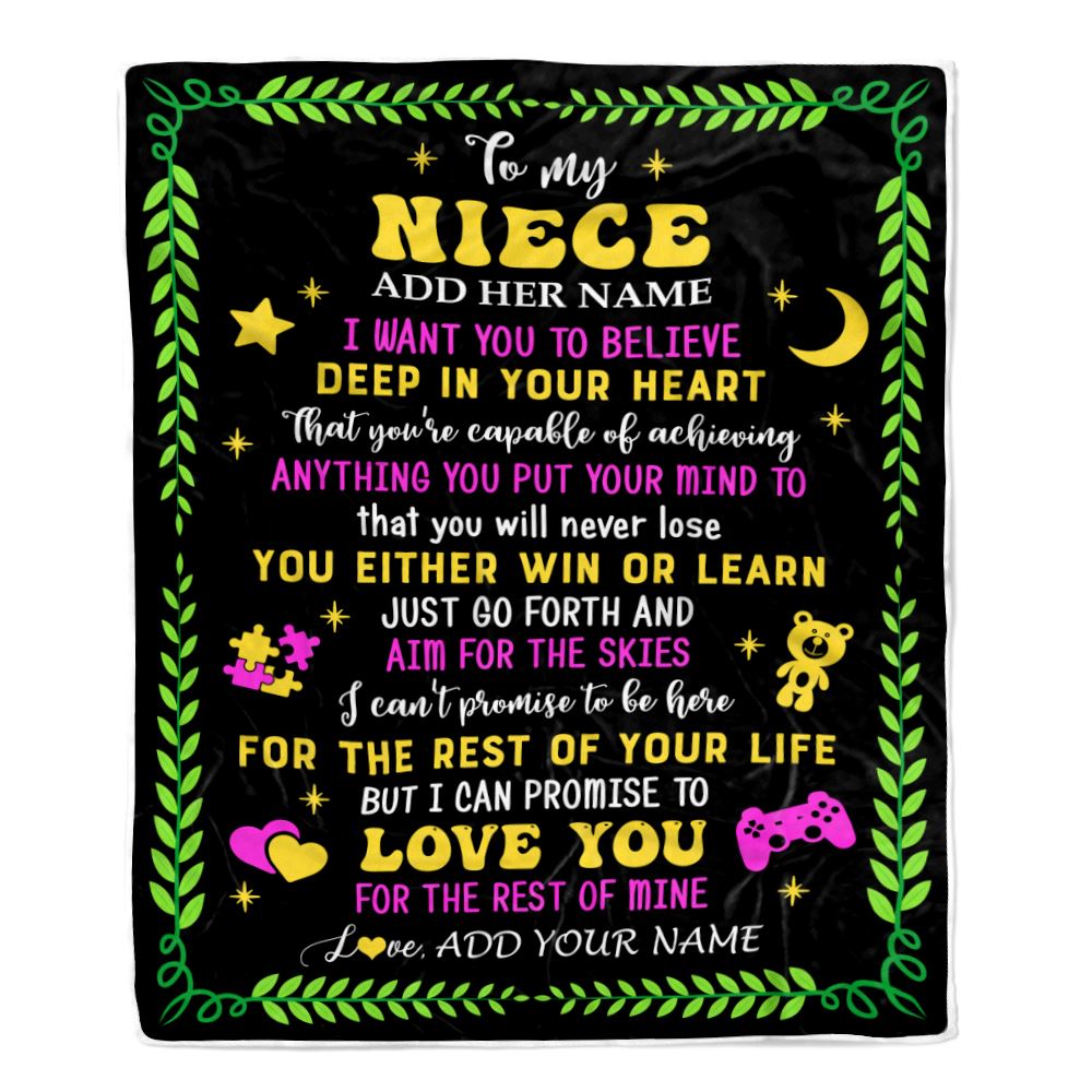 Personalized To My Niece Gift Blanket From Aunt Uncle Auntie Letter Sleep Cute Niece Birthday Idea Graduation Christmas Customized Fleece Throw Blanket | siriusteestore