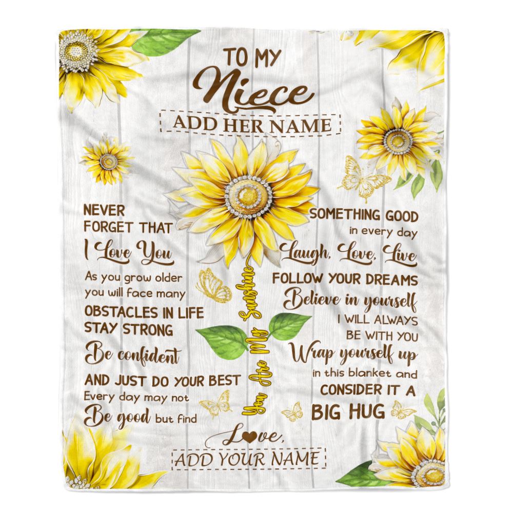 Personalized To My Niece Gift Blanket From Aunt Uncle Auntie Sunflower Laugh Love Live Niece Birthday Idea Graduation Christmas Customized Fleece Blanket | siriusteestore