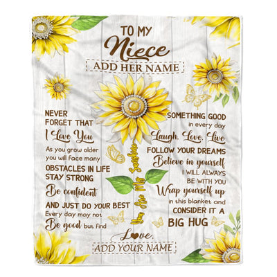 Personalized To My Niece Gift Blanket From Aunt Uncle Auntie Sunflower Laugh Love Live Niece Birthday Idea Graduation Christmas Customized Fleece Blanket | siriusteestore