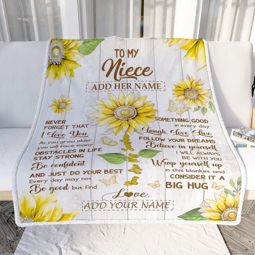 Personalized To My Niece Gift Blanket From Aunt Uncle Auntie Sunflower Laugh Love Live Niece Birthday Idea Graduation Christmas Customized Fleece Blanket | siriusteestore