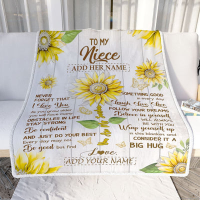 Personalized To My Niece Gift Blanket From Aunt Uncle Auntie Sunflower Laugh Love Live Niece Birthday Idea Graduation Christmas Customized Fleece Blanket | siriusteestore