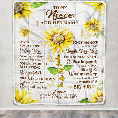 Personalized To My Niece Gift Blanket From Aunt Uncle Auntie Sunflower Laugh Love Live Niece Birthday Idea Graduation Christmas Customized Fleece Blanket | siriusteestore