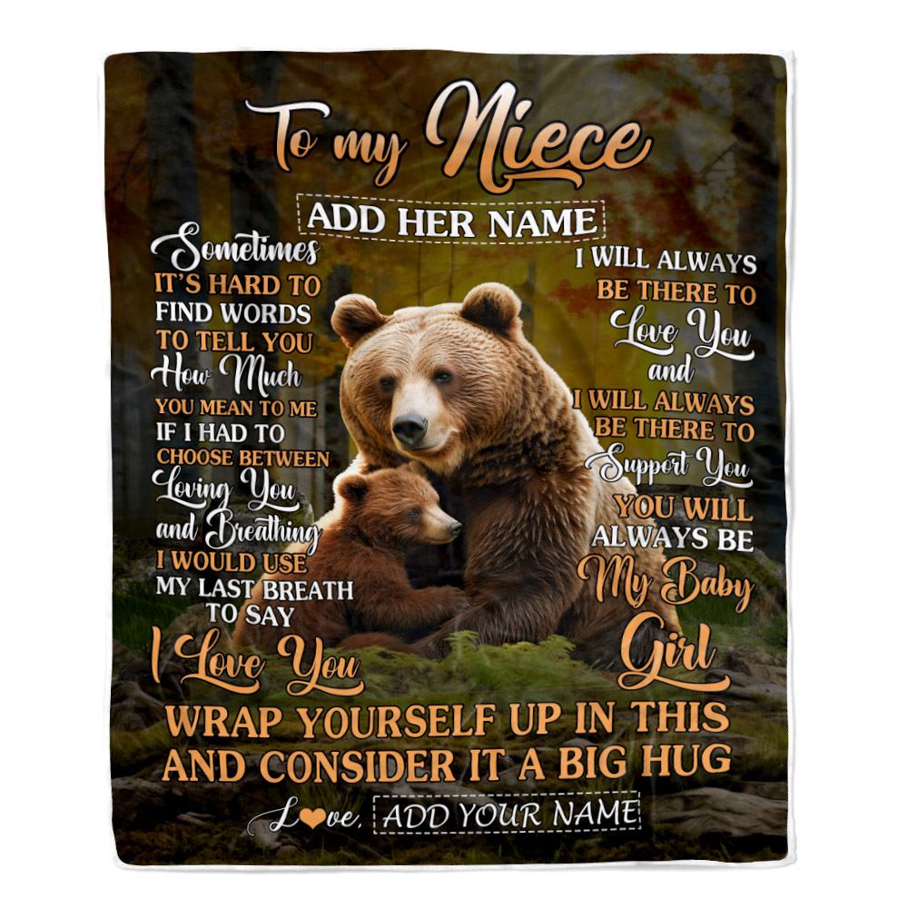 Personalized To My Niece Gift Blanket From Aunt Uncle Sometimes It's Hard Bear Niece Birthday Gifts Graduation Christmas Customized Fleece Throw Blanket | siriusteestore