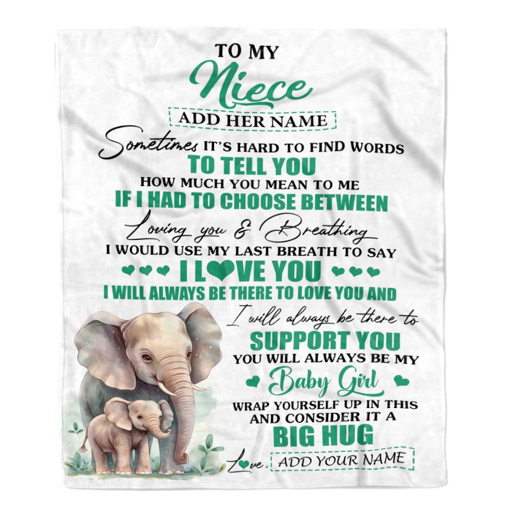Personalized To My Niece Gift Blanket From Aunt Uncle Sometimes It's Hard Elephant Niece Birthday Gifts Graduation Christmas Customized Fleece Throw Blanket | siriusteestore