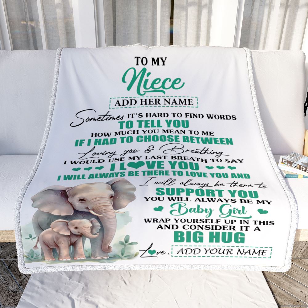 Personalized To My Niece Gift Blanket From Aunt Uncle Sometimes It's Hard Elephant Niece Birthday Gifts Graduation Christmas Customized Fleece Throw Blanket | siriusteestore