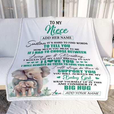 Personalized To My Niece Gift Blanket From Aunt Uncle Sometimes It's Hard Elephant Niece Birthday Gifts Graduation Christmas Customized Fleece Throw Blanket | siriusteestore