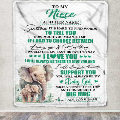 Personalized To My Niece Gift Blanket From Aunt Uncle Sometimes It's Hard Elephant Niece Birthday Gifts Graduation Christmas Customized Fleece Throw Blanket | siriusteestore