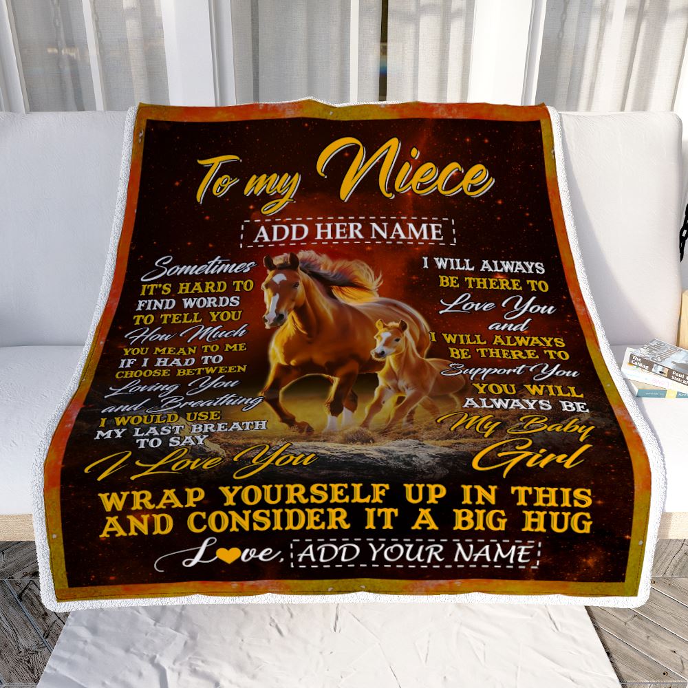 Personalized To My Niece Gift Blanket From Aunt Uncle Sometimes It's Hard Horse Niece Birthday Gifts Graduation Christmas Customized Fleece Throw Blanket | siriusteestore