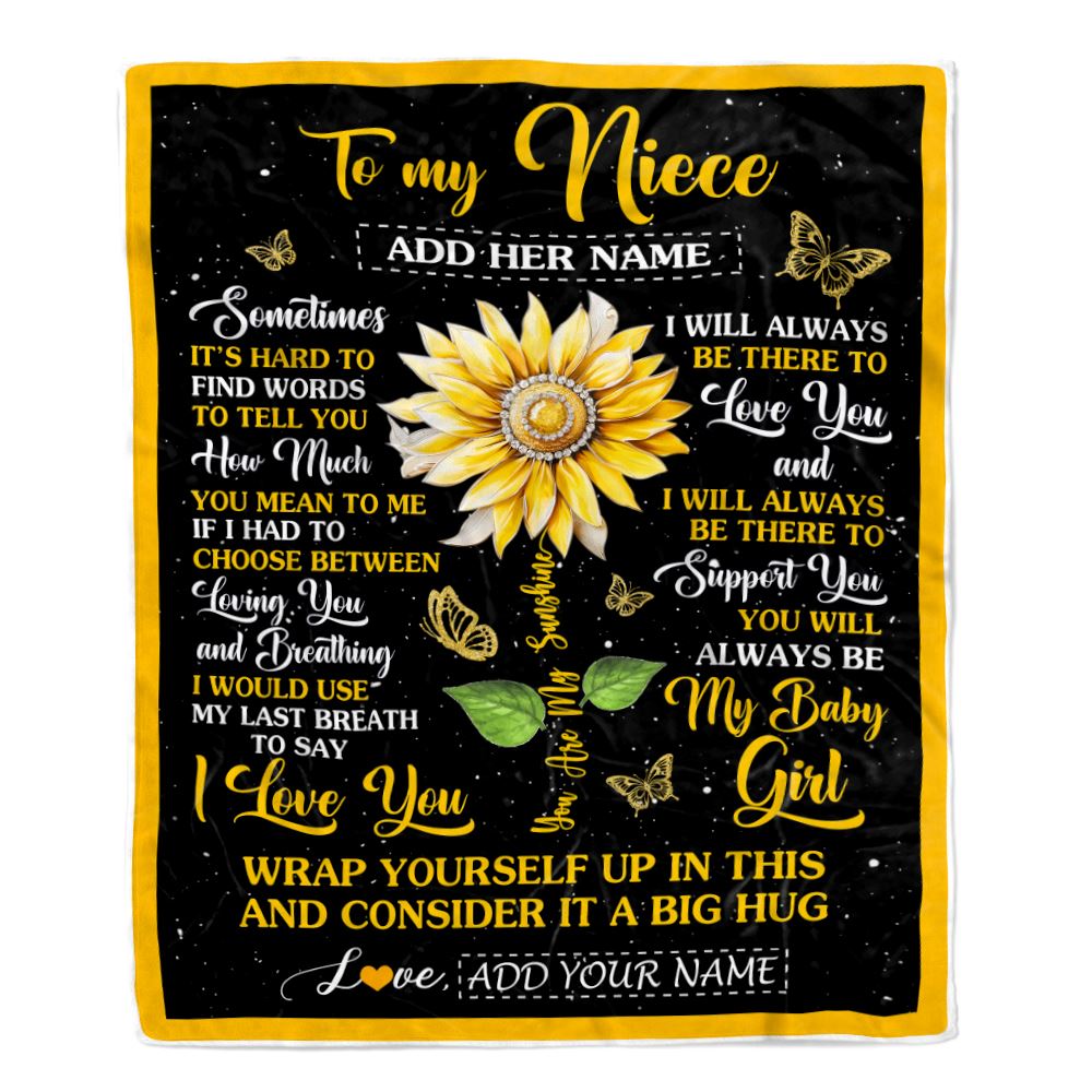 Personalized To My Niece Gift Blanket From Aunt Uncle Sometimes It's Hard Sunflower Niece Birthday Gifts Graduation Christmas Customized Fleece Throw Blanket | siriusteestore