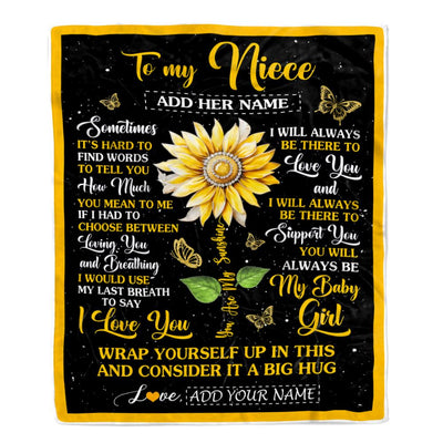 Personalized To My Niece Gift Blanket From Aunt Uncle Sometimes It's Hard Sunflower Niece Birthday Gifts Graduation Christmas Customized Fleece Throw Blanket | siriusteestore