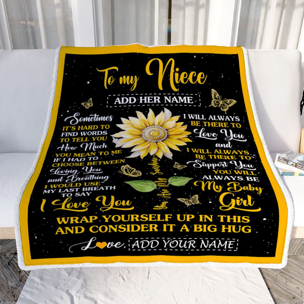 Personalized To My Niece Gift Blanket From Aunt Uncle Sometimes It's Hard Sunflower Niece Birthday Gifts Graduation Christmas Customized Fleece Throw Blanket | siriusteestore