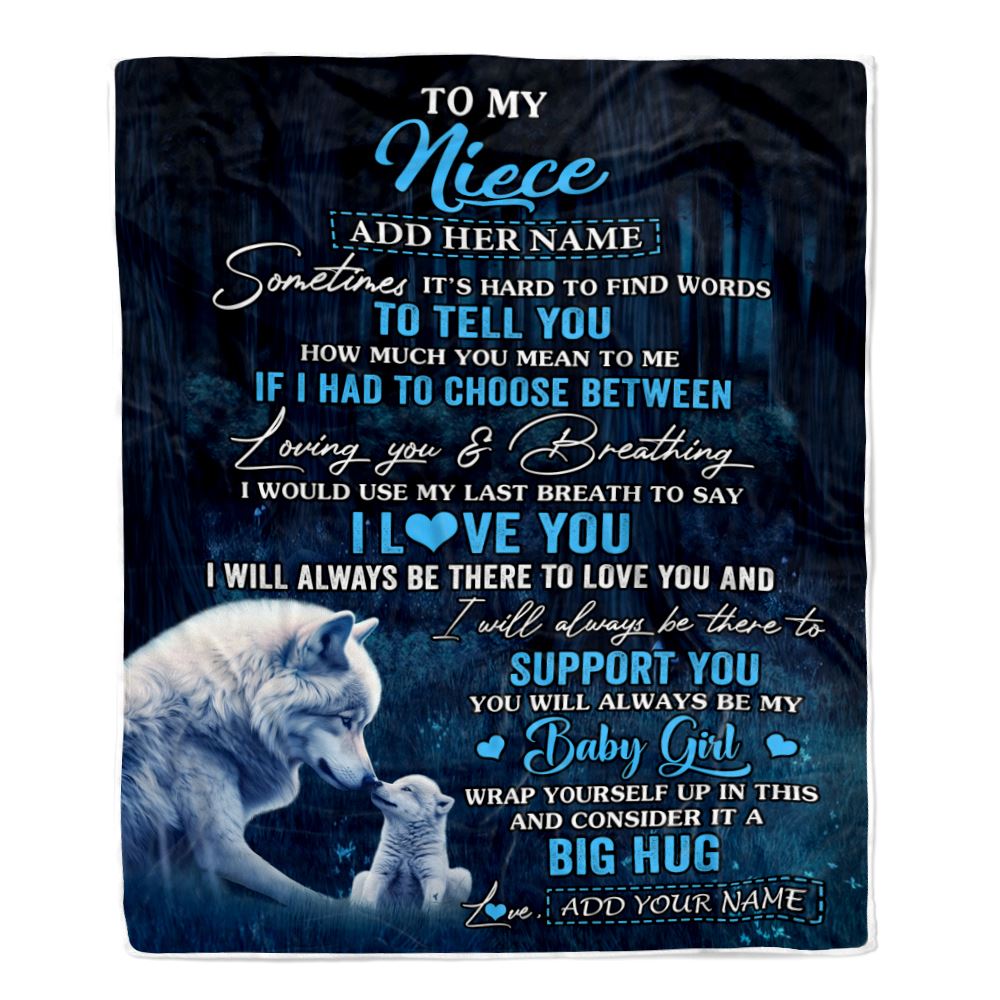 Personalized To My Niece Gift Blanket From Aunt Uncle Sometimes It's Hard Wolf Niece Birthday Gifts Graduation Christmas Customized Fleece Throw Blanket | siriusteestore