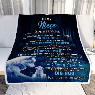 Personalized To My Niece Gift Blanket From Aunt Uncle Sometimes It's Hard Wolf Niece Birthday Gifts Graduation Christmas Customized Fleece Throw Blanket | siriusteestore