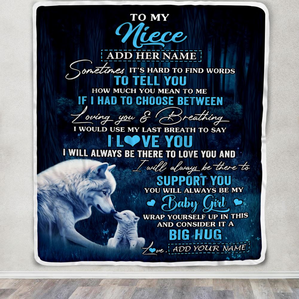 Personalized To My Niece Gift Blanket From Aunt Uncle Sometimes It's Hard Wolf Niece Birthday Gifts Graduation Christmas Customized Fleece Throw Blanket | siriusteestore
