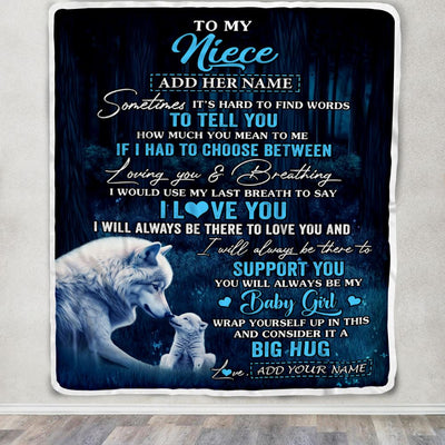 Personalized To My Niece Gift Blanket From Aunt Uncle Sometimes It's Hard Wolf Niece Birthday Gifts Graduation Christmas Customized Fleece Throw Blanket | siriusteestore