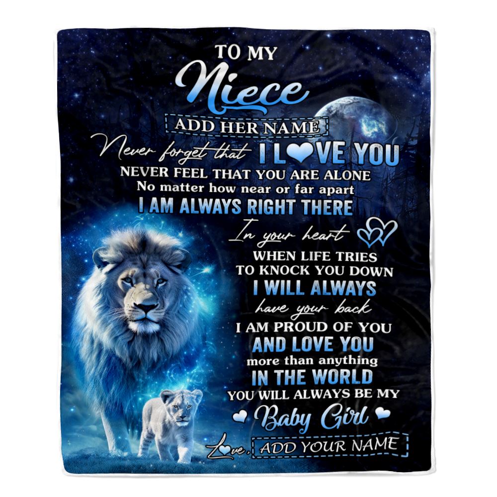 Personalized To My Niece Gift Blanket From Uncle Never Feel That You Are Alone Lion Niece Birthday Graduation Christmas Customized Fleece Throw Blanket | siriusteestore