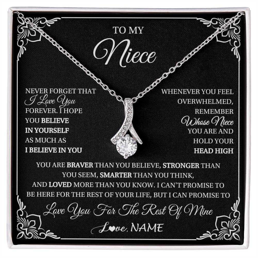 Alluring Beauty Necklace 14K White Gold Finish | 1 | Personalized To My Niece Gift From Aunt Uncle Necklace I Love You Believe In You Niece Birthday Gifts Graduation Christmas Customized Gift Box Message Card | siriusteestore