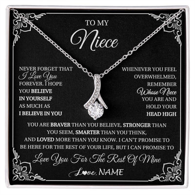 Alluring Beauty Necklace 14K White Gold Finish | 1 | Personalized To My Niece Gift From Aunt Uncle Necklace I Love You Believe In You Niece Birthday Gifts Graduation Christmas Customized Gift Box Message Card | siriusteestore