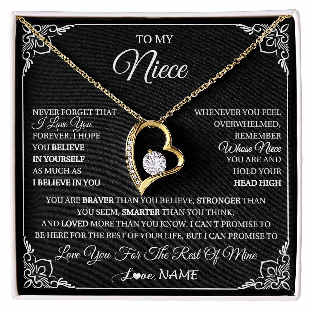 Forever Love Necklace 18K Yellow Gold Finish | 1 | Personalized To My Niece Gift From Aunt Uncle Necklace I Love You Believe In You Niece Birthday Gifts Graduation Christmas Customized Gift Box Message Card | siriusteestore