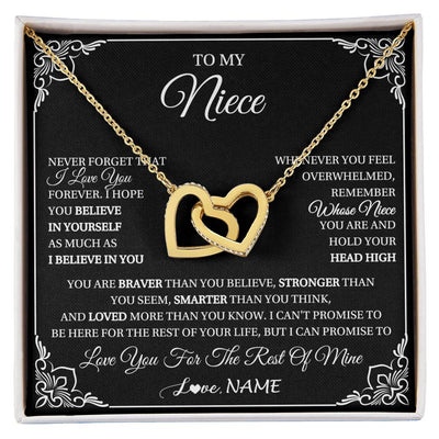 Interlocking Hearts Necklace 18K Yellow Gold Finish | 1 | Personalized To My Niece Gift From Aunt Uncle Necklace I Love You Believe In You Niece Birthday Gifts Graduation Christmas Customized Gift Box Message Card | siriusteestore