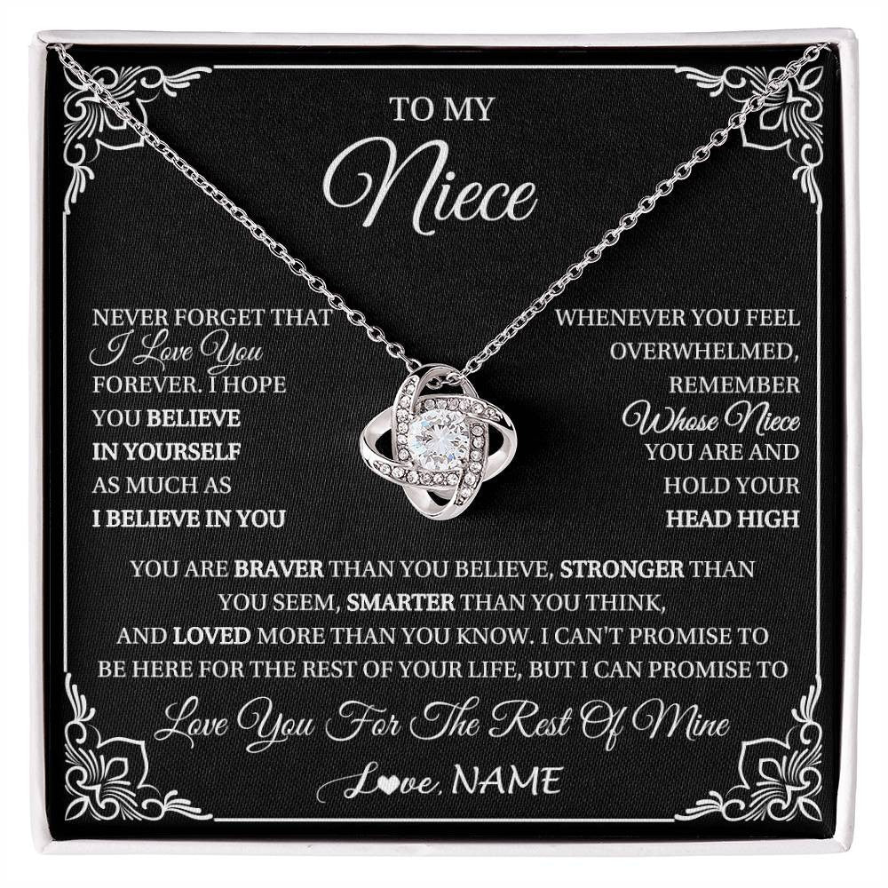 Love Knot Necklace 14K White Gold Finish | 1 | Personalized To My Niece Gift From Aunt Uncle Necklace I Love You Believe In You Niece Birthday Gifts Graduation Christmas Customized Gift Box Message Card | siriusteestore