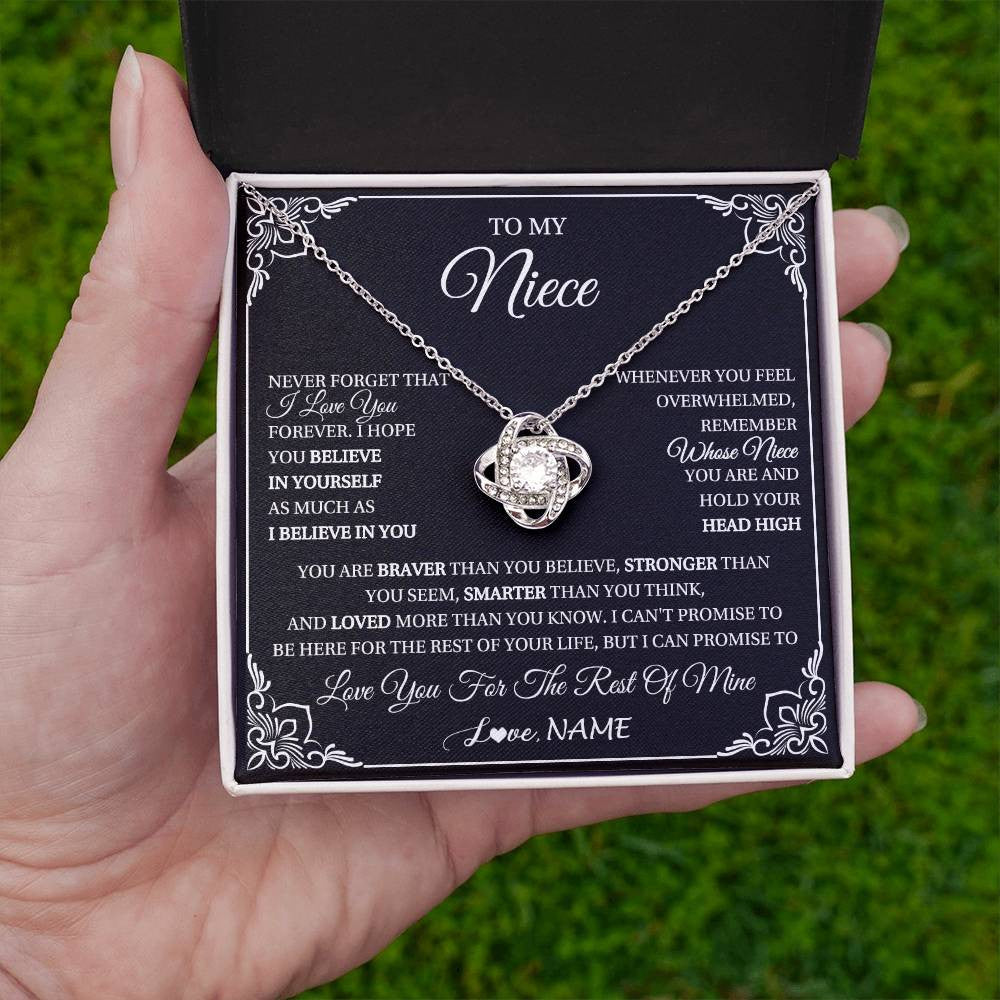Love Knot Necklace 14K White Gold Finish | 2 | Personalized To My Niece Gift From Aunt Uncle Necklace I Love You Believe In You Niece Birthday Gifts Graduation Christmas Customized Gift Box Message Card | siriusteestore