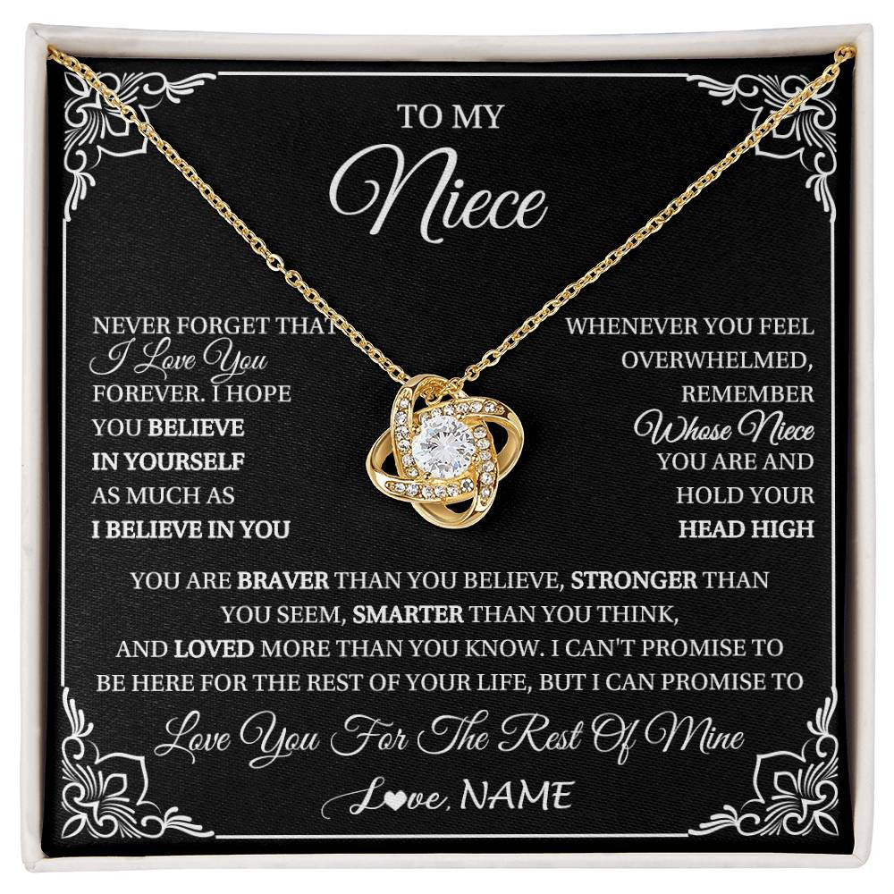 Love Knot Necklace 18K Yellow Gold Finish | 1 | Personalized To My Niece Gift From Aunt Uncle Necklace I Love You Believe In You Niece Birthday Gifts Graduation Christmas Customized Gift Box Message Card | siriusteestore