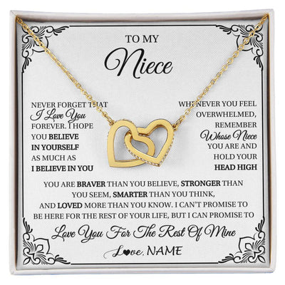 Interlocking Hearts Necklace 18K Yellow Gold Finish | 1 | Personalized To My Niece Gift Necklace From Aunt Uncle I Love You Believe In You Niece Birthday Gifts Graduation Christmas Customized Gift Box Message Card | siriusteestore