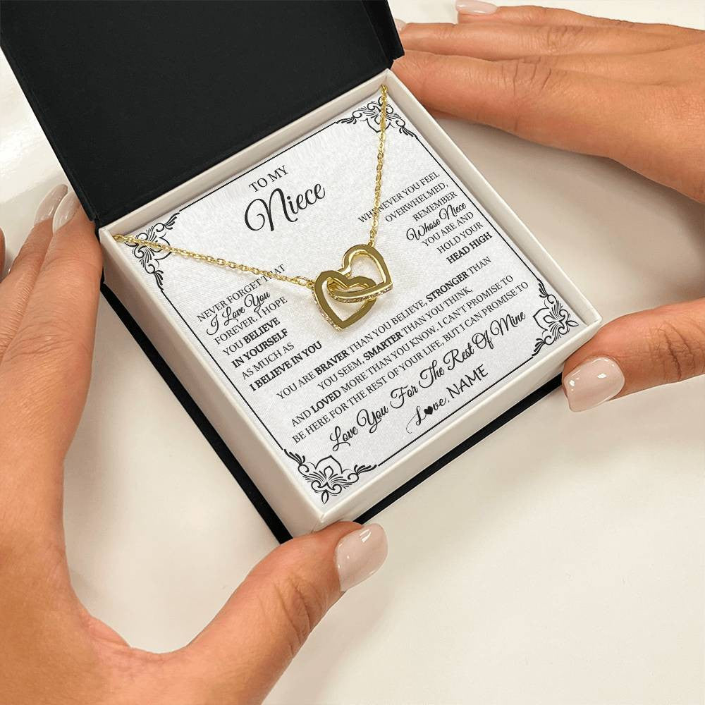 Interlocking Hearts Necklace 18K Yellow Gold Finish | 2 | Personalized To My Niece Gift Necklace From Aunt Uncle I Love You Believe In You Niece Birthday Gifts Graduation Christmas Customized Gift Box Message Card | siriusteestore