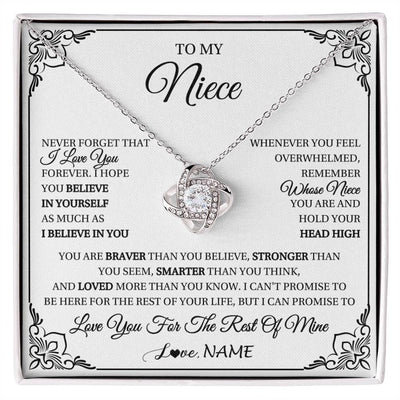 Love Knot Necklace 14K White Gold Finish | 1 | Personalized To My Niece Gift Necklace From Aunt Uncle I Love You Believe In You Niece Birthday Gifts Graduation Christmas Customized Gift Box Message Card | siriusteestore