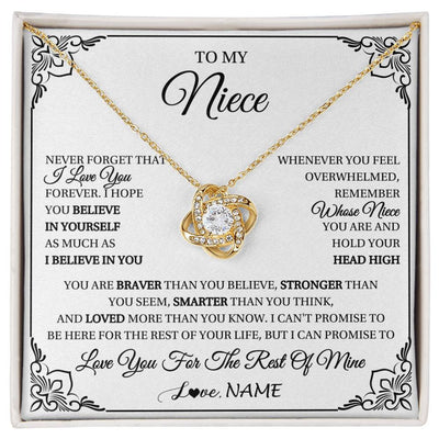 Love Knot Necklace 18K Yellow Gold Finish | 1 | Personalized To My Niece Gift Necklace From Aunt Uncle I Love You Believe In You Niece Birthday Gifts Graduation Christmas Customized Gift Box Message Card | siriusteestore