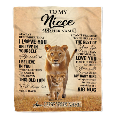 Personalized To My Niece Gifts Blanket From Aunt Auntie Always Remember Lion Gifts For Niece Birthday Graduation Christmas Customized Fleece Throw Blanket | siriusteestore