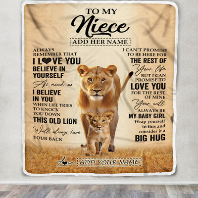 Personalized To My Niece Gifts Blanket From Aunt Auntie Always Remember Lion Gifts For Niece Birthday Graduation Christmas Customized Fleece Throw Blanket | siriusteestore