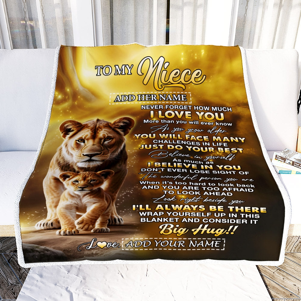 Personalized To My Niece Gifts Blanket From Aunt Auntie Never Forget How Much I Love You Lion Niece Birthday Gifts Christmas Customized Fleece Blanket | siriusteestore