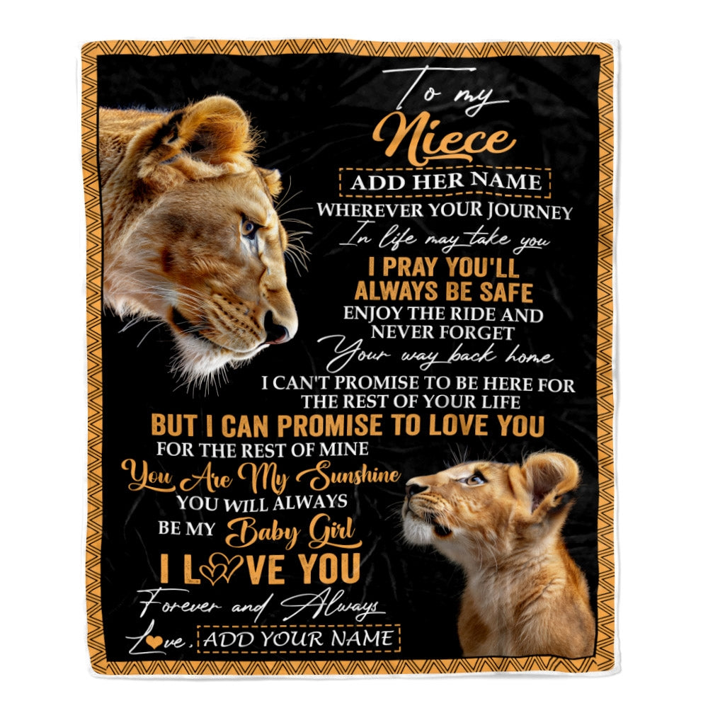 Personalized To My Niece Gifts Blanket From Aunt Auntie Wherever Your Journey In Life Lion Niece Birthday Gifts Christmas Customized Fleece Blanket | siriusteestore