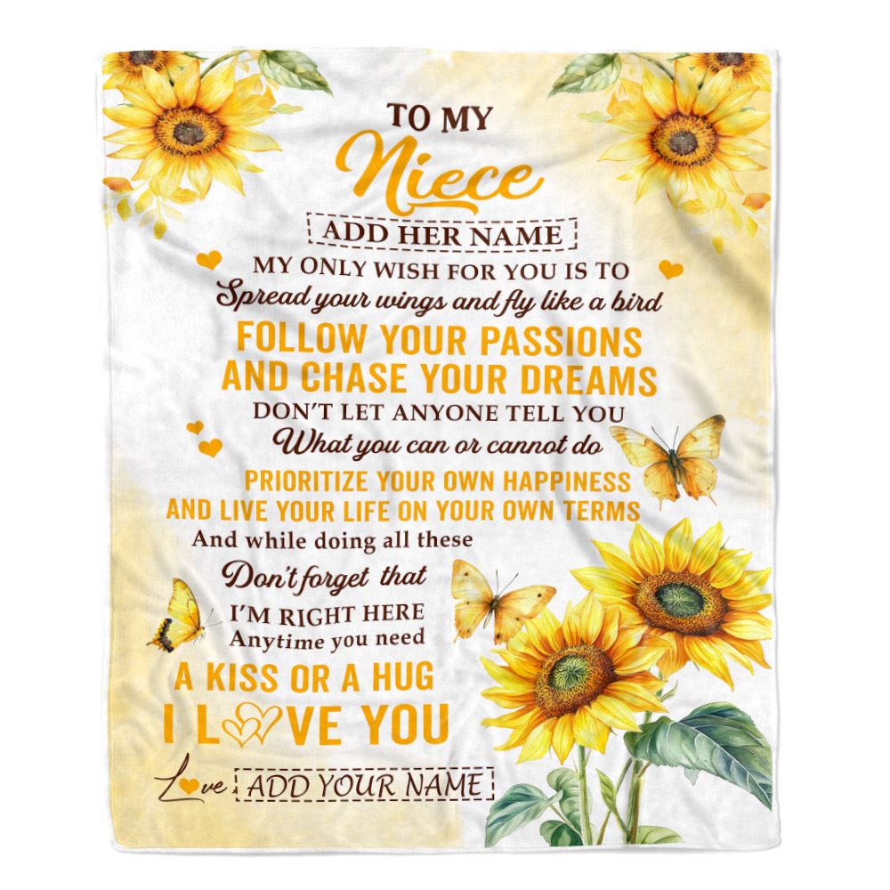 Personalized To My Niece Gifts Blanket From Aunt Sunflower My Only Wish For You Niece Birthday Gifts Graduation Christmas Customized Fleece Throw Blanket | siriusteestore