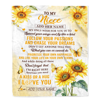 Personalized To My Niece Gifts Blanket From Aunt Sunflower My Only Wish For You Niece Birthday Gifts Graduation Christmas Customized Fleece Throw Blanket | siriusteestore