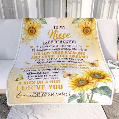Personalized To My Niece Gifts Blanket From Aunt Sunflower My Only Wish For You Niece Birthday Gifts Graduation Christmas Customized Fleece Throw Blanket | siriusteestore