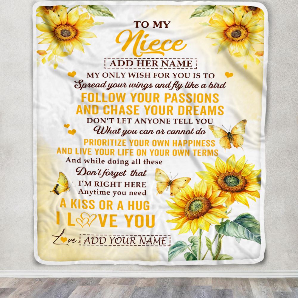 Personalized To My Niece Gifts Blanket From Aunt Sunflower My Only Wish For You Niece Birthday Gifts Graduation Christmas Customized Fleece Throw Blanket | siriusteestore