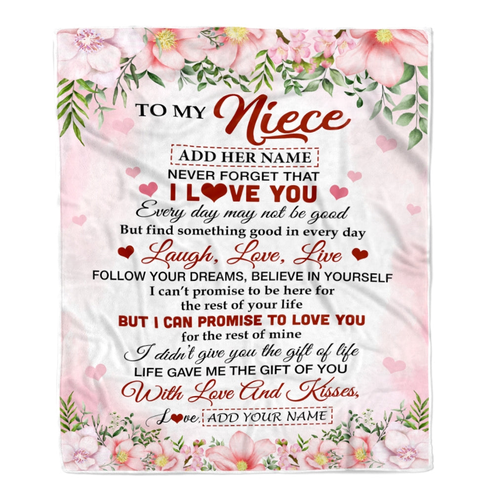 Personalized To My Niece Gifts Blanket From Aunt Uncle Auntie Floral I Love You Birthday Gifts For Niece Graduation Christmas Customized Fleece Throw Blanket | siriusteestore