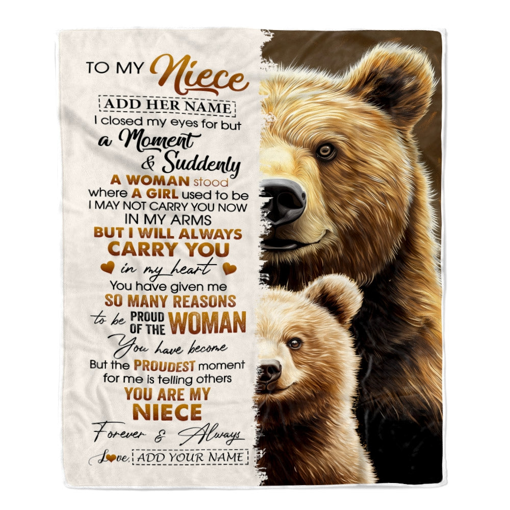 Personalized To My Niece Gifts Blanket From Aunt Uncle Auntie I Close My Eyes Bear Niece Birthday Gifts Graduation Christmas Custom Fleece Throw Blanket | siriusteestore