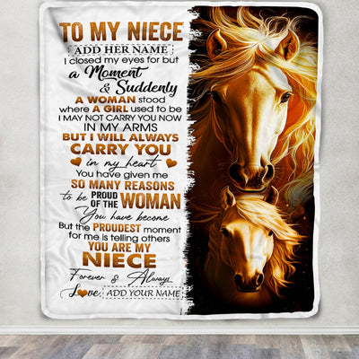Personalized To My Niece Gifts Blanket From Aunt Uncle Auntie I Close My Eyes Horse Niece Birthday Gifts Graduation Christmas Custom Fleece Throw Blanket | siriusteestore