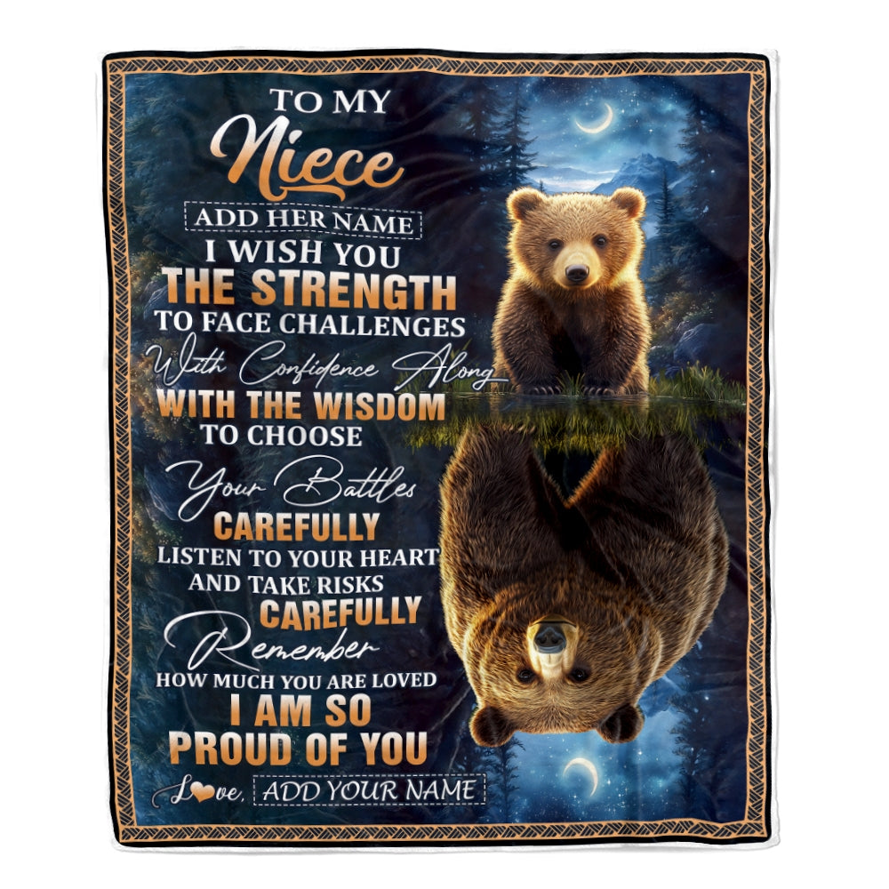Personalized To My Niece Gifts Blanket From Aunt Uncle Auntie I Wish You The Strength Bear Niece Birthday Gifts Christmas Graduation Custom Fleece Blanket | siriusteestore