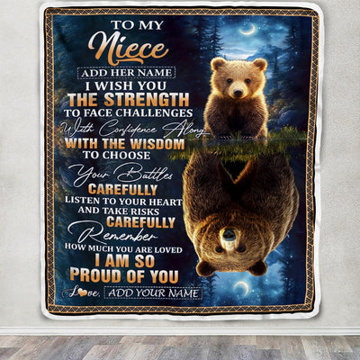 Personalized To My Niece Gifts Blanket From Aunt Uncle Auntie I Wish You The Strength Bear Niece Birthday Gifts Christmas Graduation Custom Fleece Blanket | siriusteestore