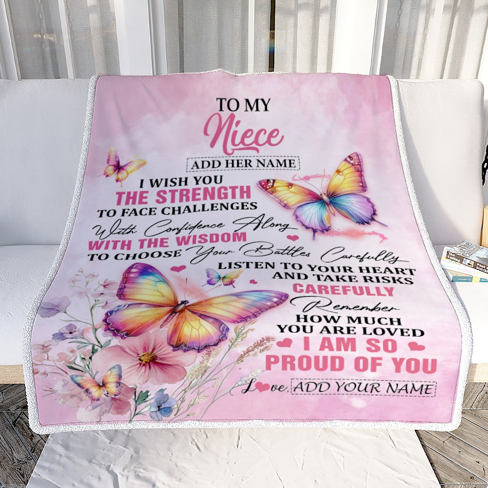 Personalized To My Niece Gifts Blanket From Aunt Uncle Auntie I Wish You The Strength Butterfly Niece Birthday Gifts Christmas Custom Fleece Throw Blanket | siriusteestore