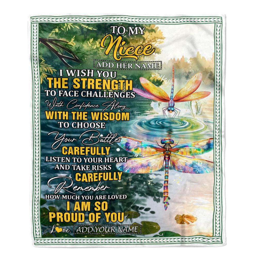 Personalized To My Niece Gifts Blanket From Aunt Uncle Auntie I Wish You The Strength Dragonfly Niece Birthday Gifts Christmas Custom Fleece Throw Blanket | siriusteestore
