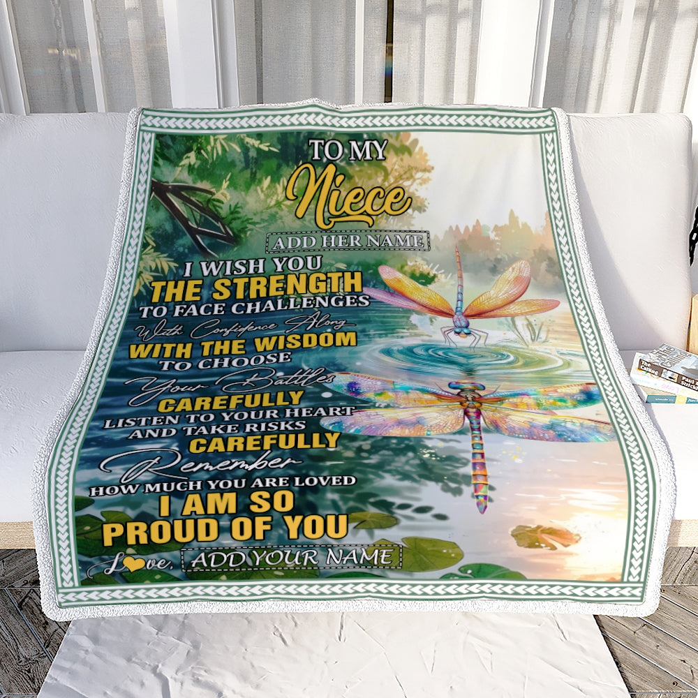 Personalized To My Niece Gifts Blanket From Aunt Uncle Auntie I Wish You The Strength Dragonfly Niece Birthday Gifts Christmas Custom Fleece Throw Blanket | siriusteestore